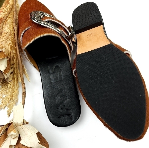 James Brown Calf Fur Slides Flats Sz 38 - Picture 7 of 10